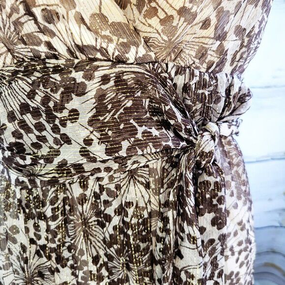 BCBG Maxazria golden tan silk leaf halter dress - Picture 4 of 4